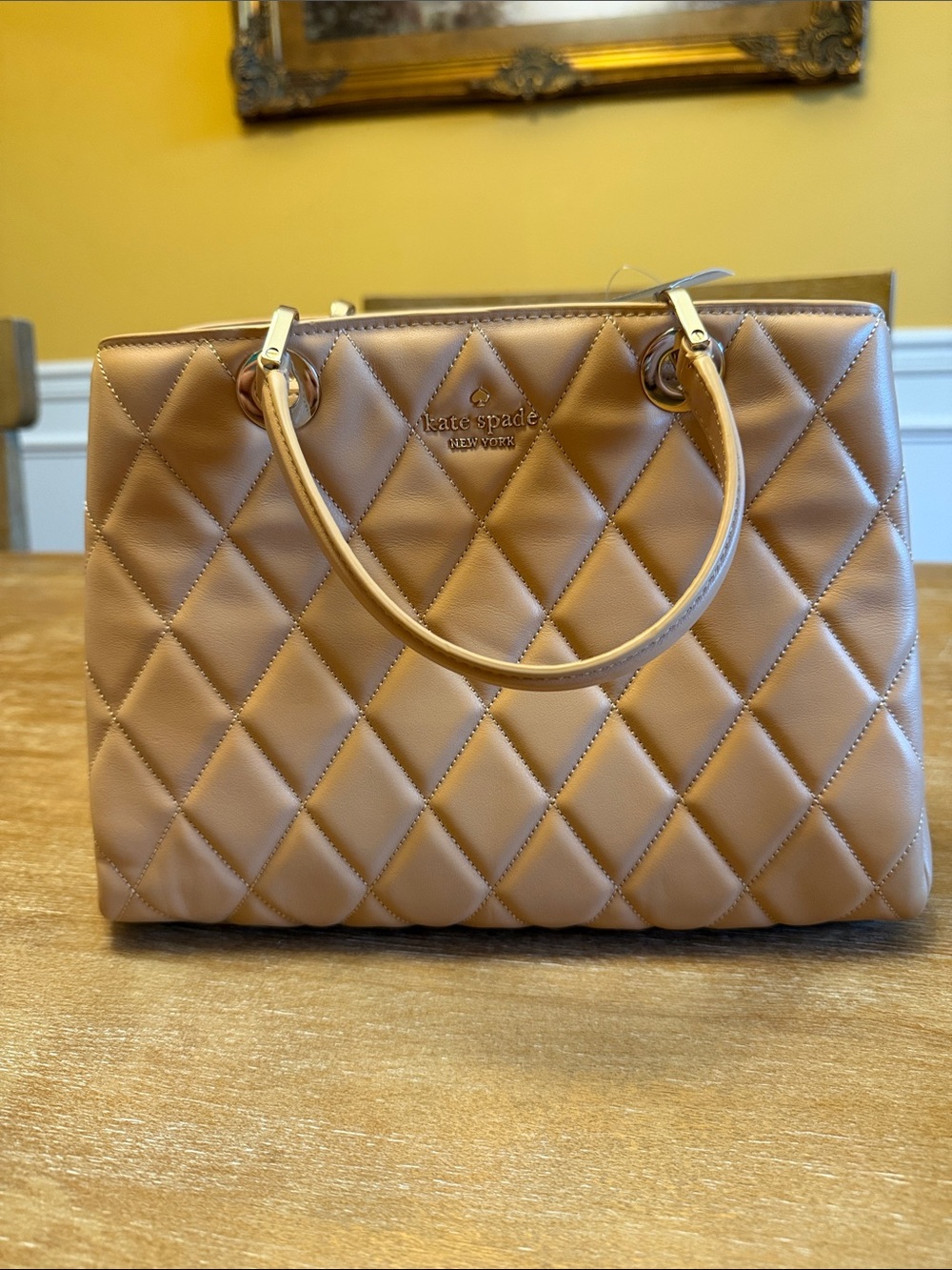 kate spade Quilted Satchel in Camel Tan with Gold Hardware